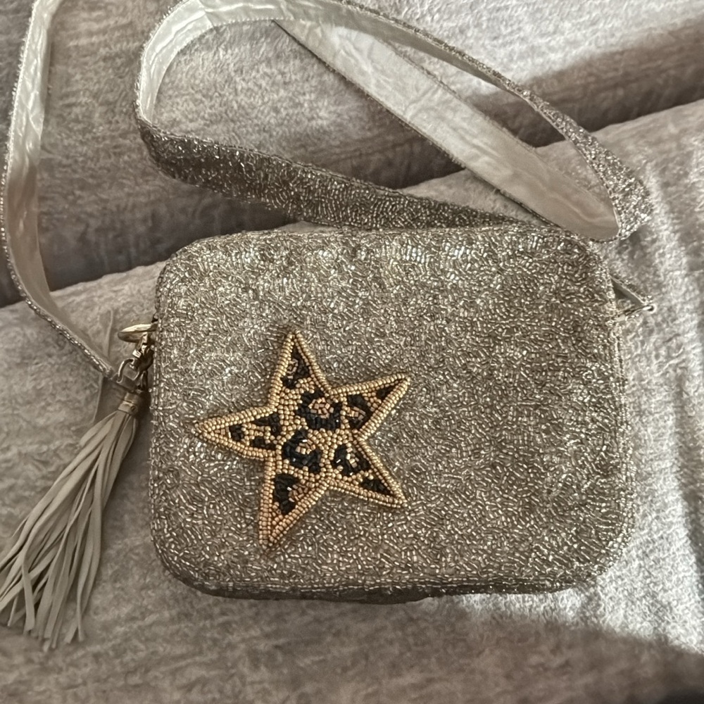Silver & Gold Beaded Crossbody Bag with Star Accent
